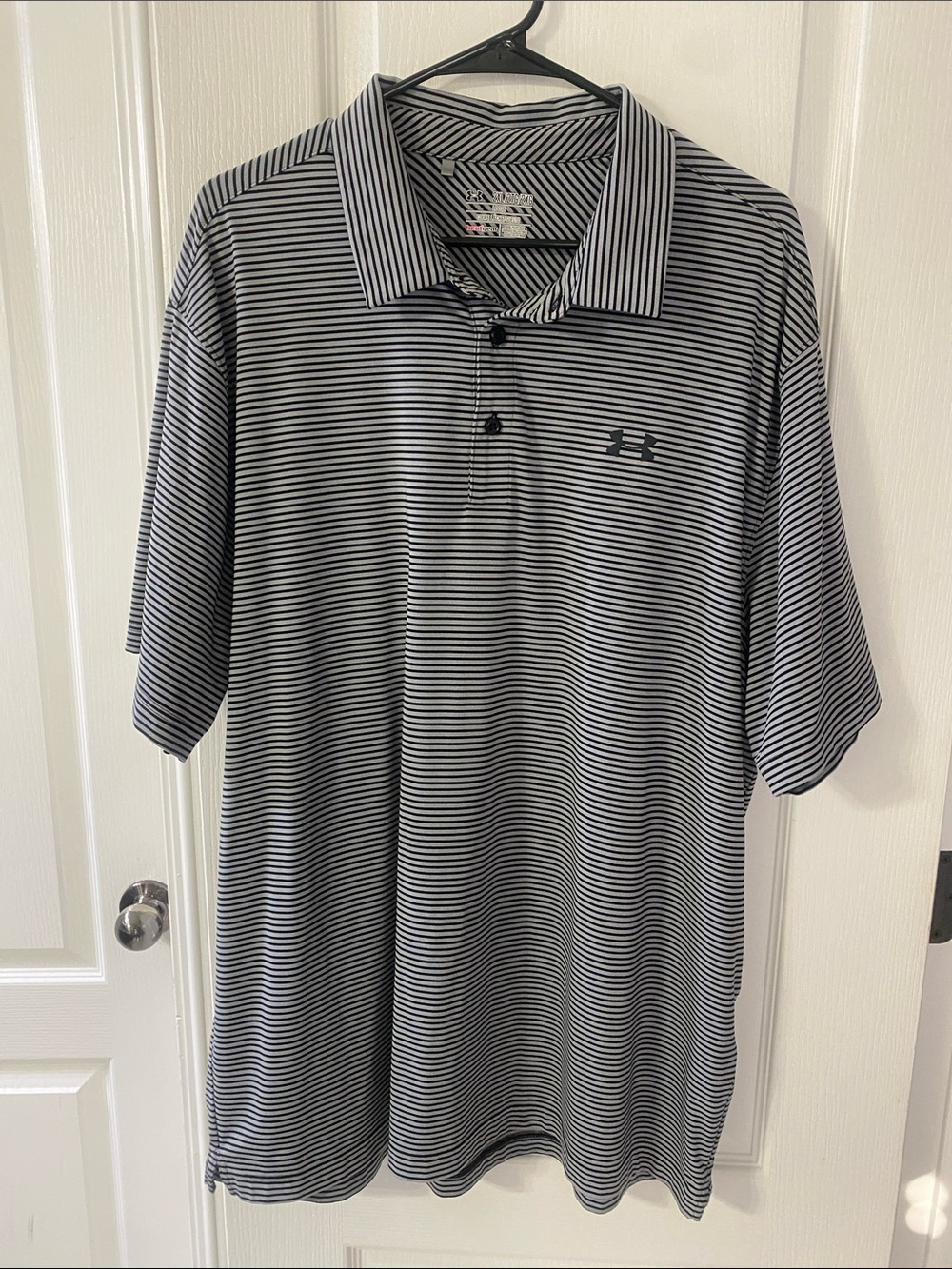 Under Armour Men’s Black & White Thin-Striped Polo